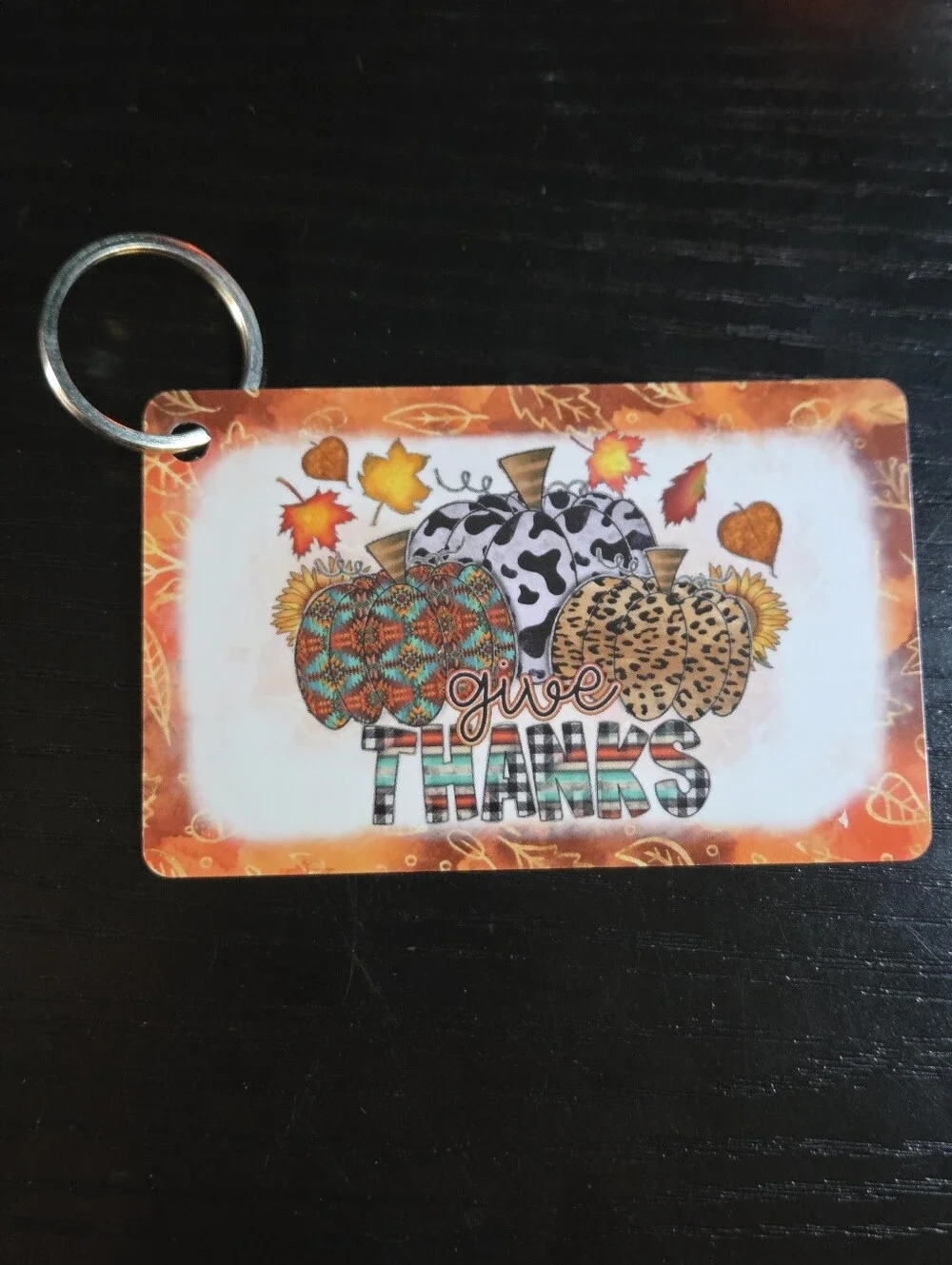 Give Thanks Autumn Pumpkin Keycard Keychain
